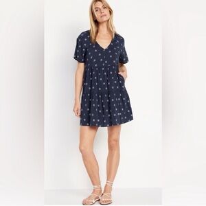Old Navy Navy and White Tiered Dress Prairie Boho Summer